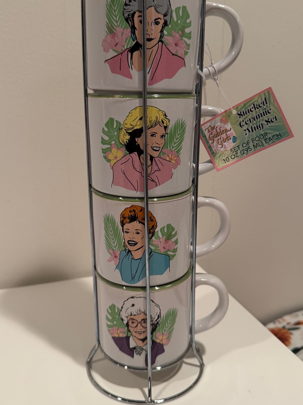Stacked Ceramic Mug Set with GOLDEN GIRLS Floral Portraits
